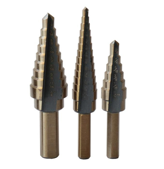 3-Piece HSS Step Drill Bit, Black and Gold (Sizes #1 - #3)