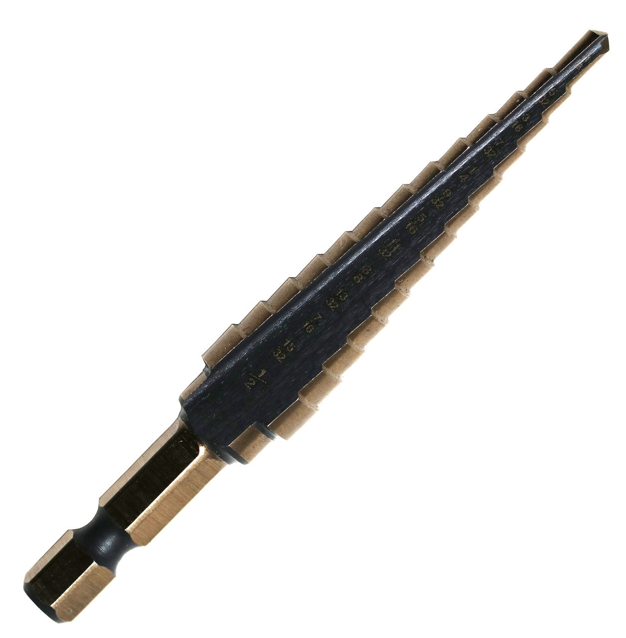 #1 HSS Hex Shank Step Drill Bit, Black and Gold (1/8" - 1/2" x 32nds)