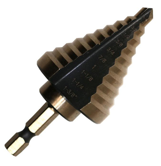 #5 HSS Hex Shank Step Drill Bit, Black and Gold (1/4" - 1-3/8" x 8ths)