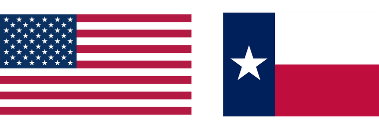 an United States of America flag and a Texas State flag